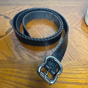 Fossil Black Leather Belt Silver Buckle Casual Western Style Unisex